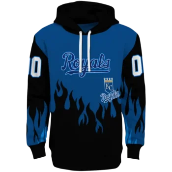 Custom Kansas City Royals Flame Edge Royal Blue Black Hoodie