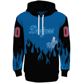 Custom Los Angeles Dodgers Flame Edge Blue Black Hoodie