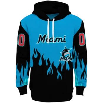 Custom Miami Marlins Flame Edge Blue Black Hoodie