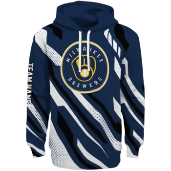 Custom Milwaukee Brewers Bold Angles Navy Blue White Black Hoodie