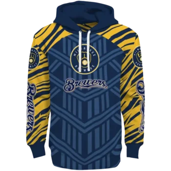 Custom Milwaukee Brewers Chevron Stripe Navy Blue Hoodie