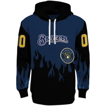 Custom Milwaukee Brewers Flame Edge Navy Blue Black Hoodie
