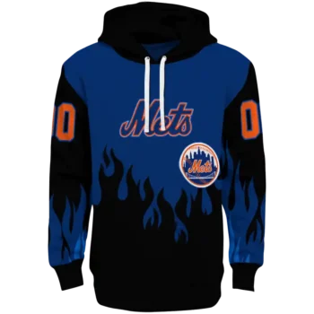 Custom New York Mets Flame Edge Blue Black Hoodie