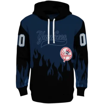 Custom New York Yankees Flame Edge Navy Black Hoodie