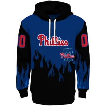 Custom Philadelphia Phillies Flame Edge Blue Black Hoodie
