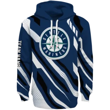 Custom Seattle Mariners Bold Angles Navy Blue White Black Hoodie