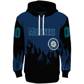 Custom Seattle Mariners Flame Edge Navy Blue Black Hoodie
