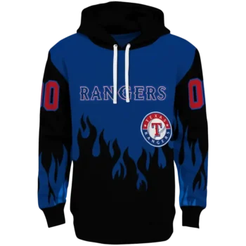 Custom Texas Rangers Flame Edge Blue Black Hoodie