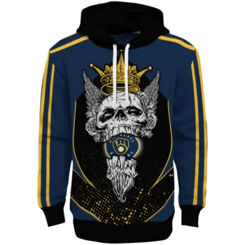 Milwaukee Brewers Bearded Skull Navy Blue Black Hoodie
