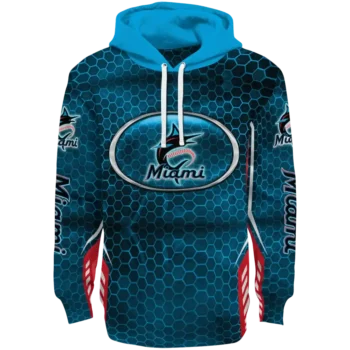 Personalized Miami Marlins Oval Mesh Blue Hoodie