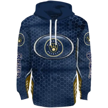 Personalized Milwaukee Brewers Oval Mesh Navy Blue Hoodie