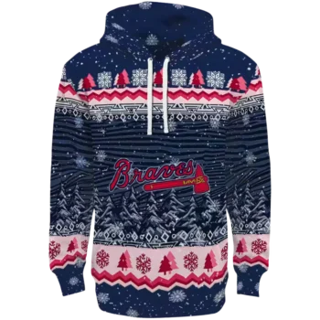 Atlanta Braves Navy Hoodie – Christmas Tree Design Sweatshirt