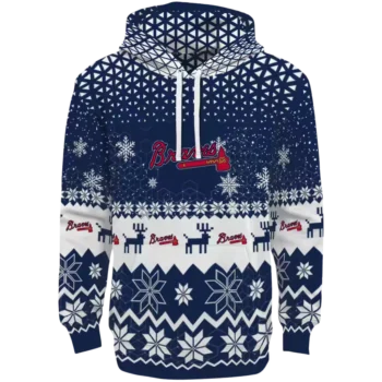 Atlanta Braves Navy Hoodie with Festive Reindeer Design