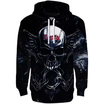 Atlanta Braves Navy Black Hoodie with Skull Artwork - Men's & Women's