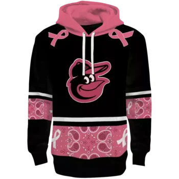Baltimore Orioles Black Pink Awareness Ribbon Hoodie