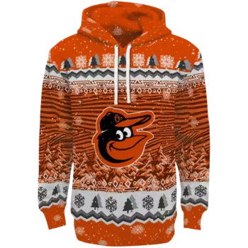 Baltimore Orioles Orange Hoodie Christmas Tree Design