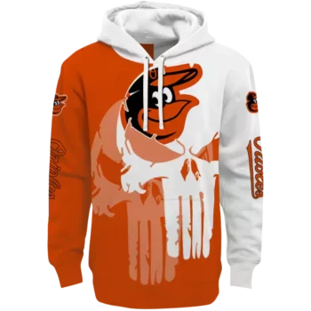 Baltimore Orioles Punisher Hoodie - Orange & White Graphic Sweatshirt