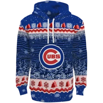 Chicago Cubs Blue Hoodie – Christmas Trees Design Sweatshirt
