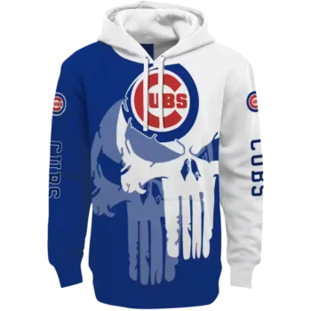 Chicago Cubs Punisher Hoodie - Blue & White Team Sweatshirt
