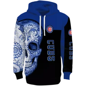 Chicago Cubs Sugar Skull Hoodie - Blue & Black Team Sweatshirt
