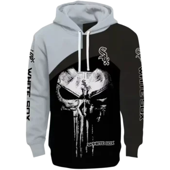 Chicago White Sox Punisher Skull Silver Black Hoodie
