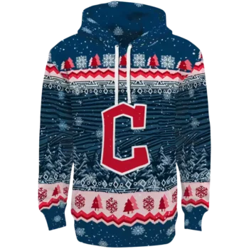 Cleveland Guardians Navy Blue Hoodie Christmas Tree Design