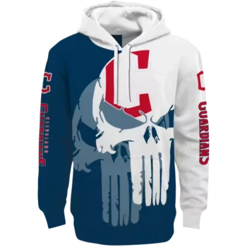 Cleveland Guardians Navy Blue White Punisher Graphic Hoodie