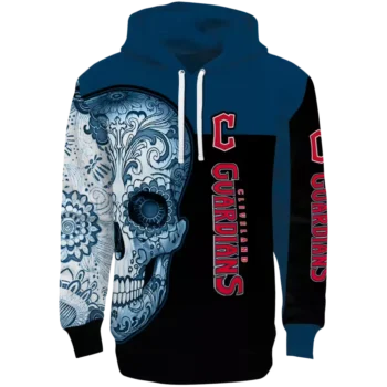 Cleveland Guardians Sugar Skull Hoodie - Navy Blue Black Design