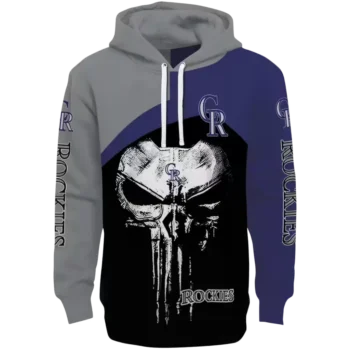 Colorado Rockies Punisher Skull Silver Black Hoodie - MLB Gear