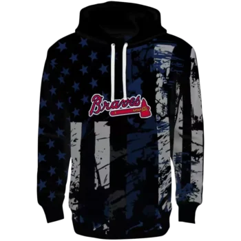 Atlanta Braves Distressed Flag Hoodie - Navy Black Custom Sweatshirt