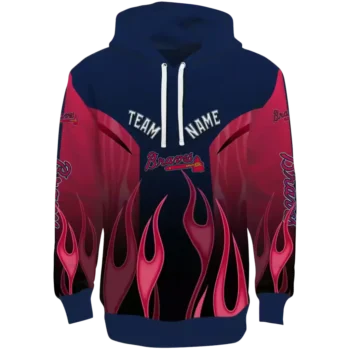 Atlanta Braves Navy Hoodie with Custom Flame Design