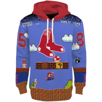 Custom Boston Red Sox Mario Hoodie – Blue & Black Pullover