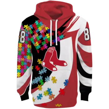 Boston Red Sox Custom Puzzle Piece Red Hoodie - Men's/Women's