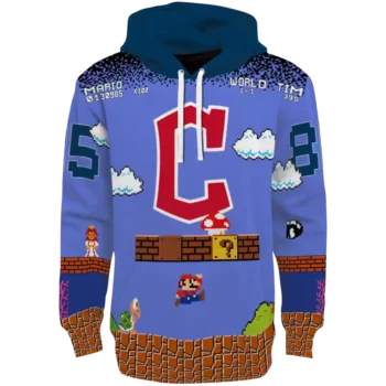 Cleveland Guardians Mario Blue Black Custom Hoodie – Stylish & Cozy