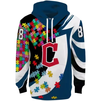 Cleveland Guardians Navy Blue Hoodie with Custom Puzzle Pieces