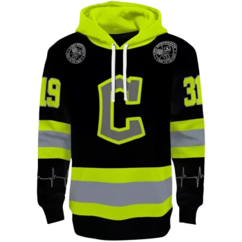 Custom Cleveland Guardians Hoodie Black Neon Green Safety Design