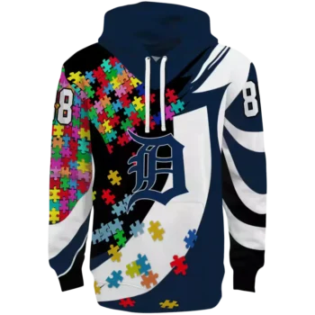 Detroit Tigers Custom Puzzle Piece Navy Hoodie - Fan Gear