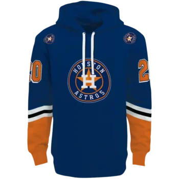 Houston Astros Blue Hoodie with Striped Sleeves – Custom Design