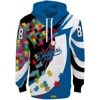Los Angeles Dodgers Custom Blue Hoodie with Puzzle Pieces Design