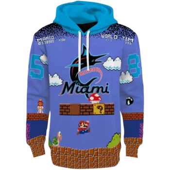 Custom Miami Marlins Mario Blue & Black Hoodie – Stylish MLB Gear