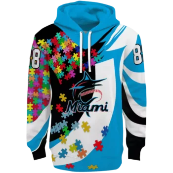 Miami Marlins Custom Blue Hoodie with Puzzle Piece Design