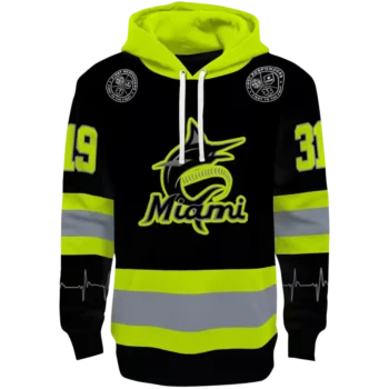 Custom Miami Marlins Black Neon Green Safety Hoodie