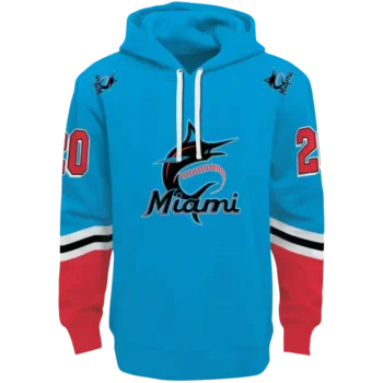 Custom Miami Marlins Blue Hoodie with Striped Sleeves