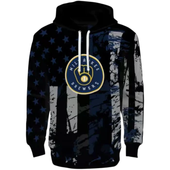 Milwaukee Brewers Distressed Flag Navy Blue Black Hoodie
