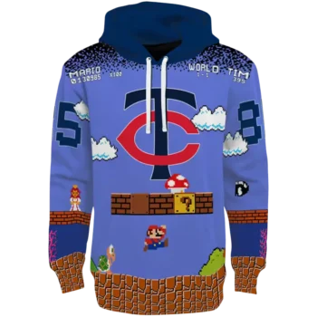 Minnesota Twins Mario Blue Black Custom Hoodie – Stylish & Cozy