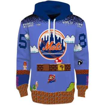 Custom New York Mets Mario Hoodie – Blue & Black Baseball Sweatshirt