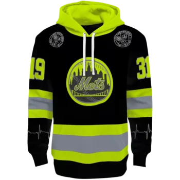 Custom New York Mets Black Hoodie with Neon Green Safety Design