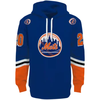 Custom New York Mets Blue Hoodie with Striped Sleeves
