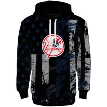 Custom NY Yankees Distressed Flag Navy Black Hoodie – Stylish & Cozy