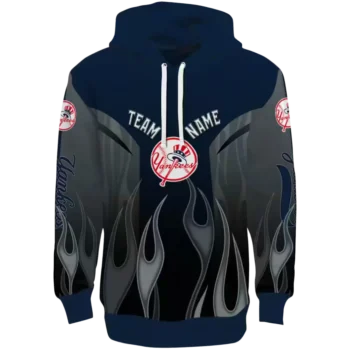 Custom NY Yankees Navy Hoodie with Flame Design - Stylish & Cozy